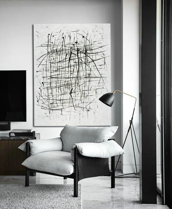 Extra Large Painting,Black And White Minimal Painting On Canvas - Contemporary Artwork
